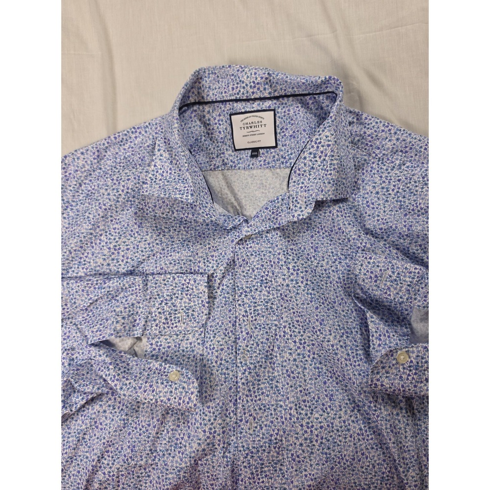 Charles Tyrwhitt Shirt Mens 3XL Blue Floral Long Sleeve Button Up Classic Fit